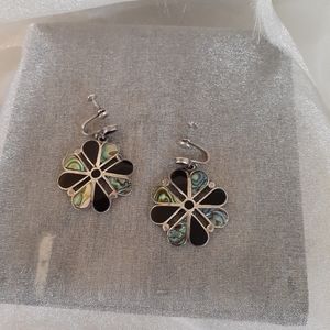 1/2 Price Marked Vintage 1940's to 1960's on Dangle Earrings Abalone Black Onyx
